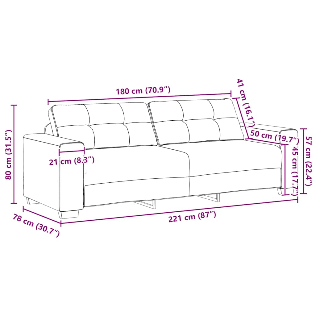 Τριθέσιος Καναπές Ανοιχτό Γκρι 220x78x80 εκ. Βελούδο