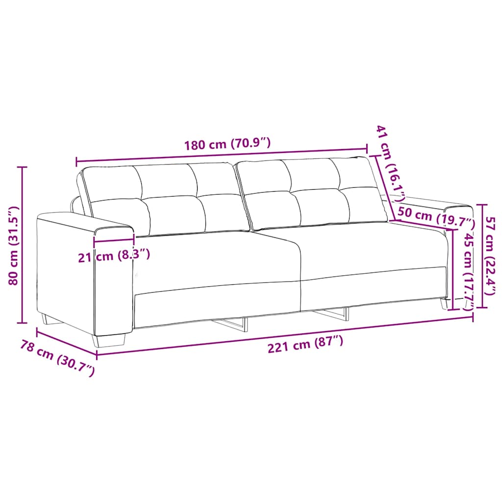 Τριθέσιος Καναπές Σκούρο Γκρι 220x78x80 εκ. Βελούδο