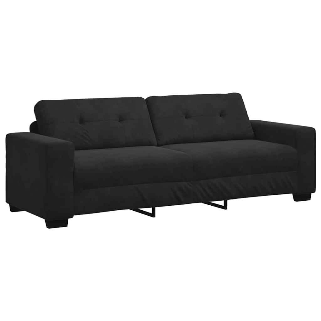 Τριθέσιος Καναπές Μαύρος Βελούδινος 220x78x80 εκ.