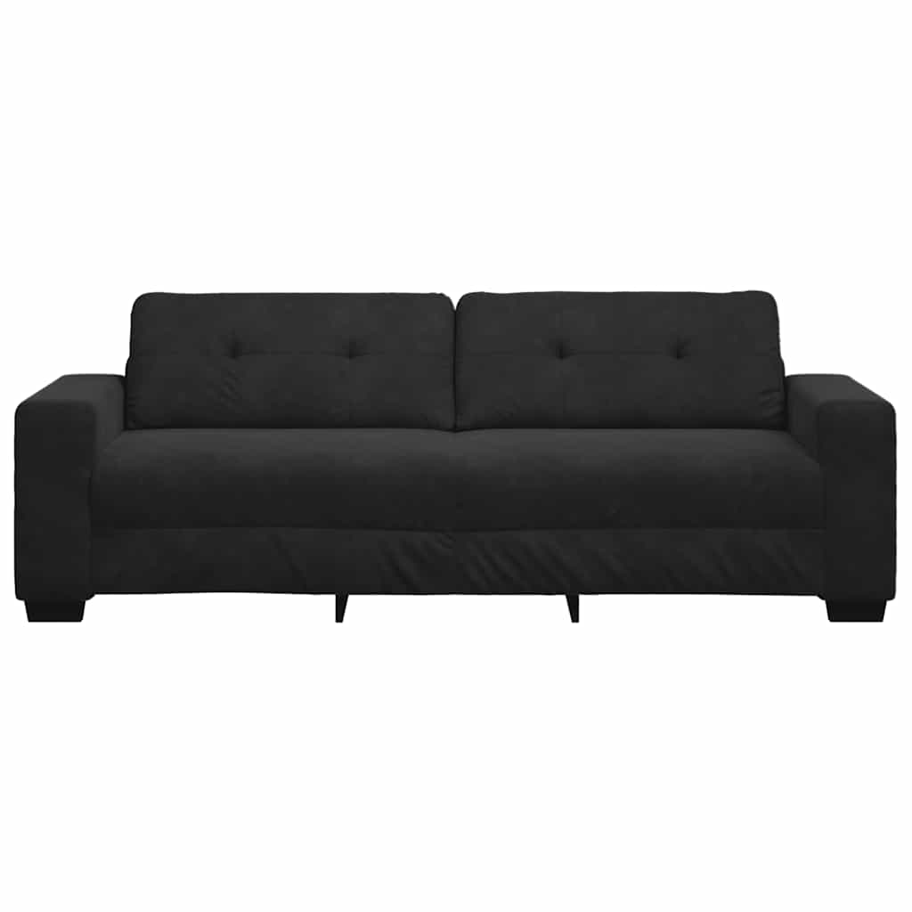 Τριθέσιος Καναπές Μαύρος Βελούδινος 220x78x80 εκ.