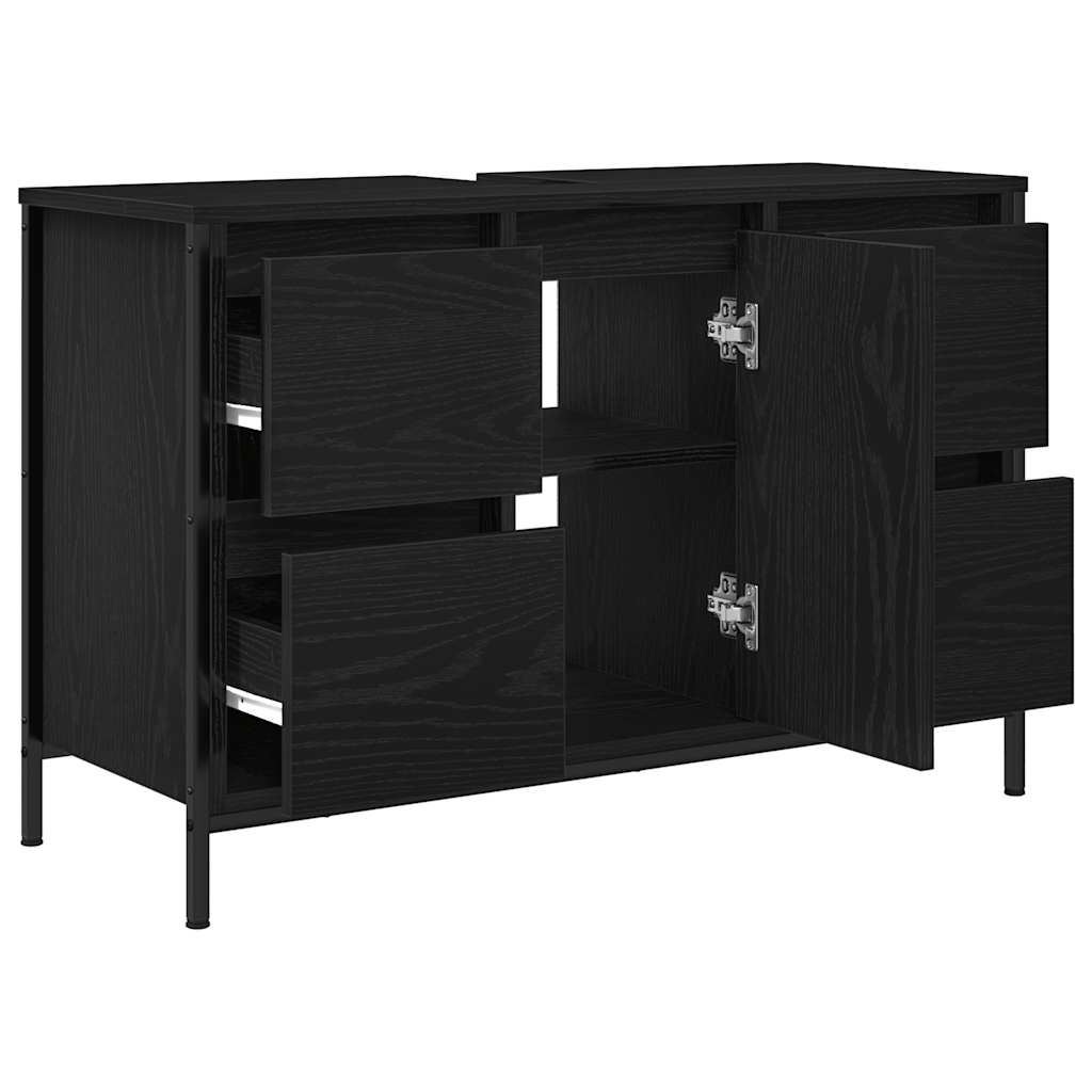 ντουλάπι νιπτήρα με συρτάρια Μαύρη δρυς 90x34,5x60 εκ.