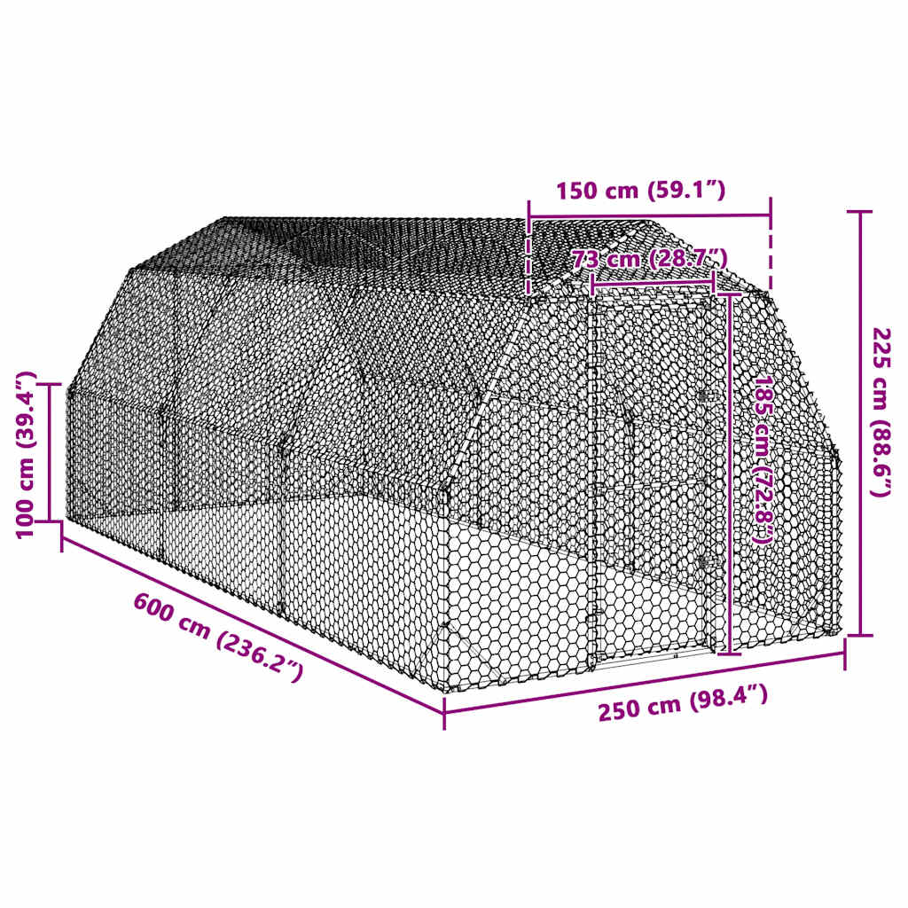 Τρέξιμο για κοτόπουλα 2,5x6x2,25 μ. από Γαλβ. Χάλυβα