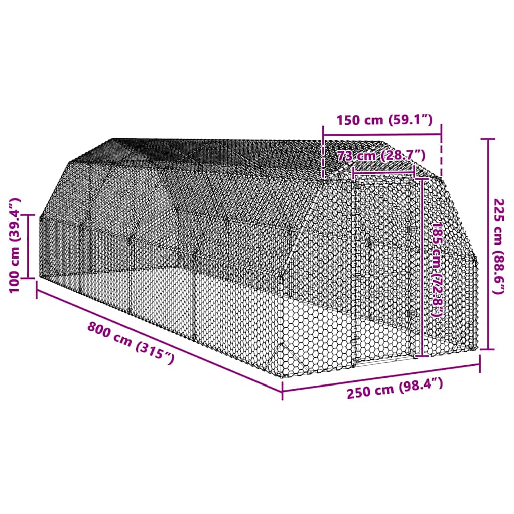 Τρέξιμο για κοτόπουλα 2,5x8x2,25 μ. από Γαλβ. Χάλυβα