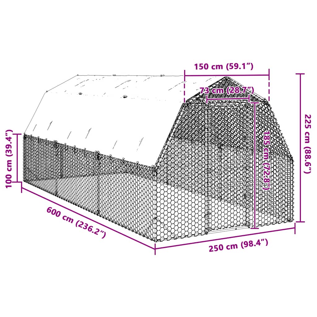 Τρέξιμο για κοτόπουλα με οροφή 2,5x6x2,25 μ. από Γαλβ. Χάλυβα