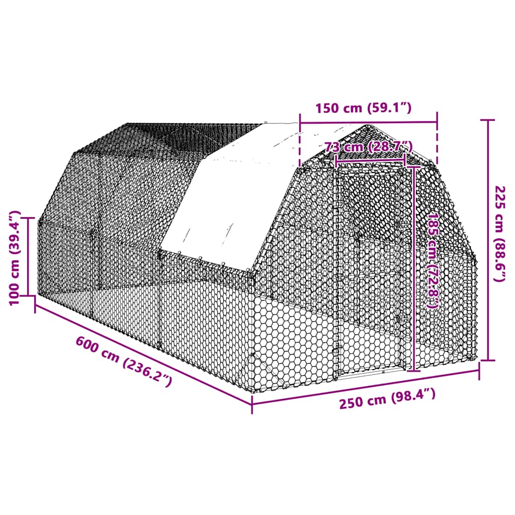 Τρέξιμο για κοτόπουλα με οροφή 2,5x6x2,25 μ. από Γαλβ. Χάλυβα