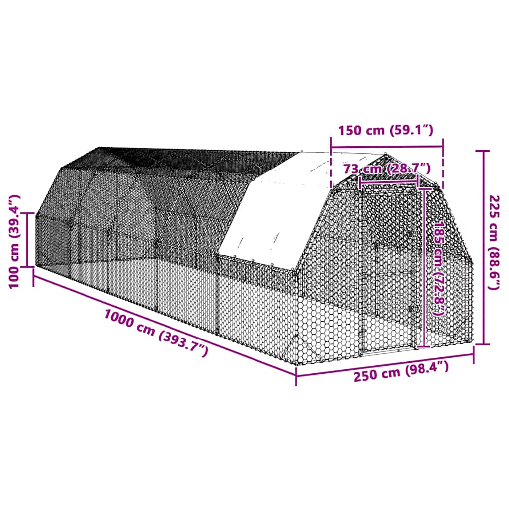 Τρέξιμο για κοτόπουλα με οροφή 2,5x10x2,25 μ. από Γαλβ. Χάλυβα