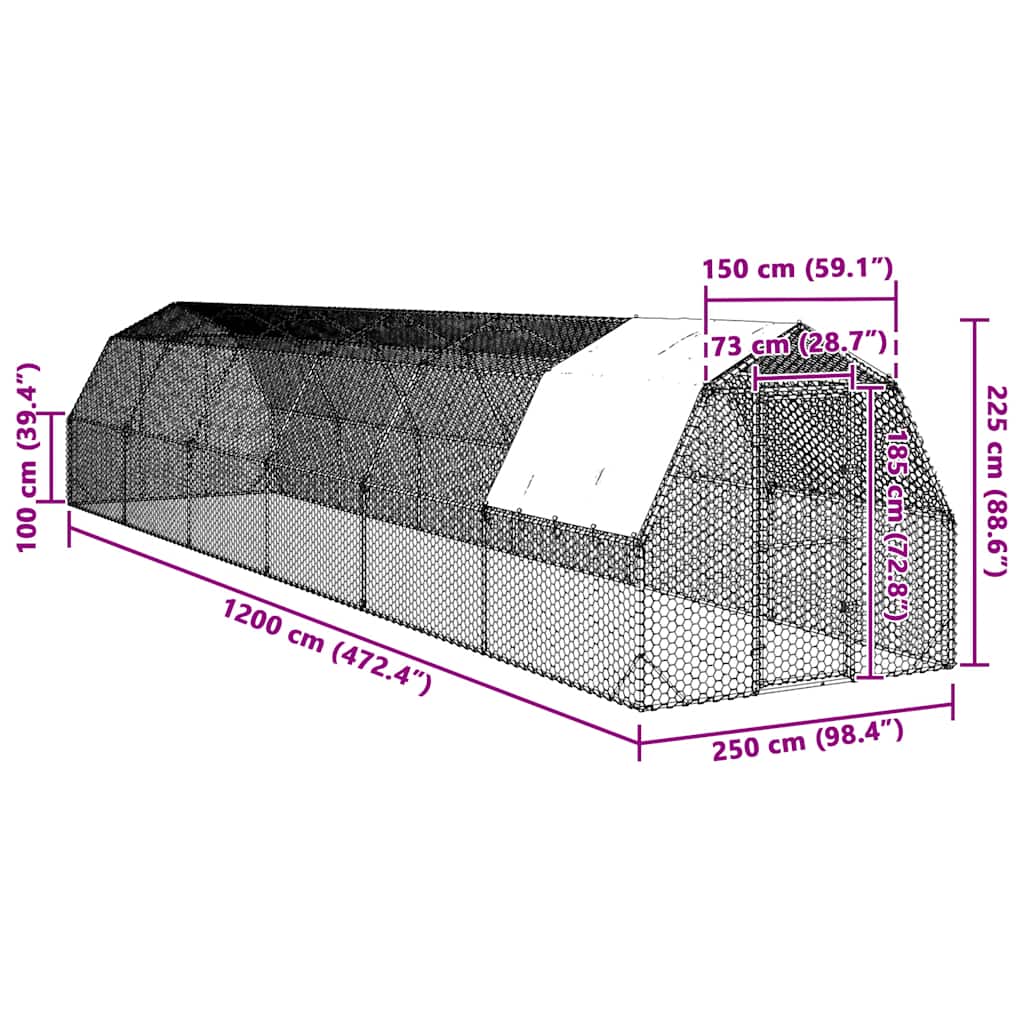 Τρέξιμο για κοτόπουλα με οροφή 2,5x12x2,25 μ. από Γαλβ. Χάλυβα