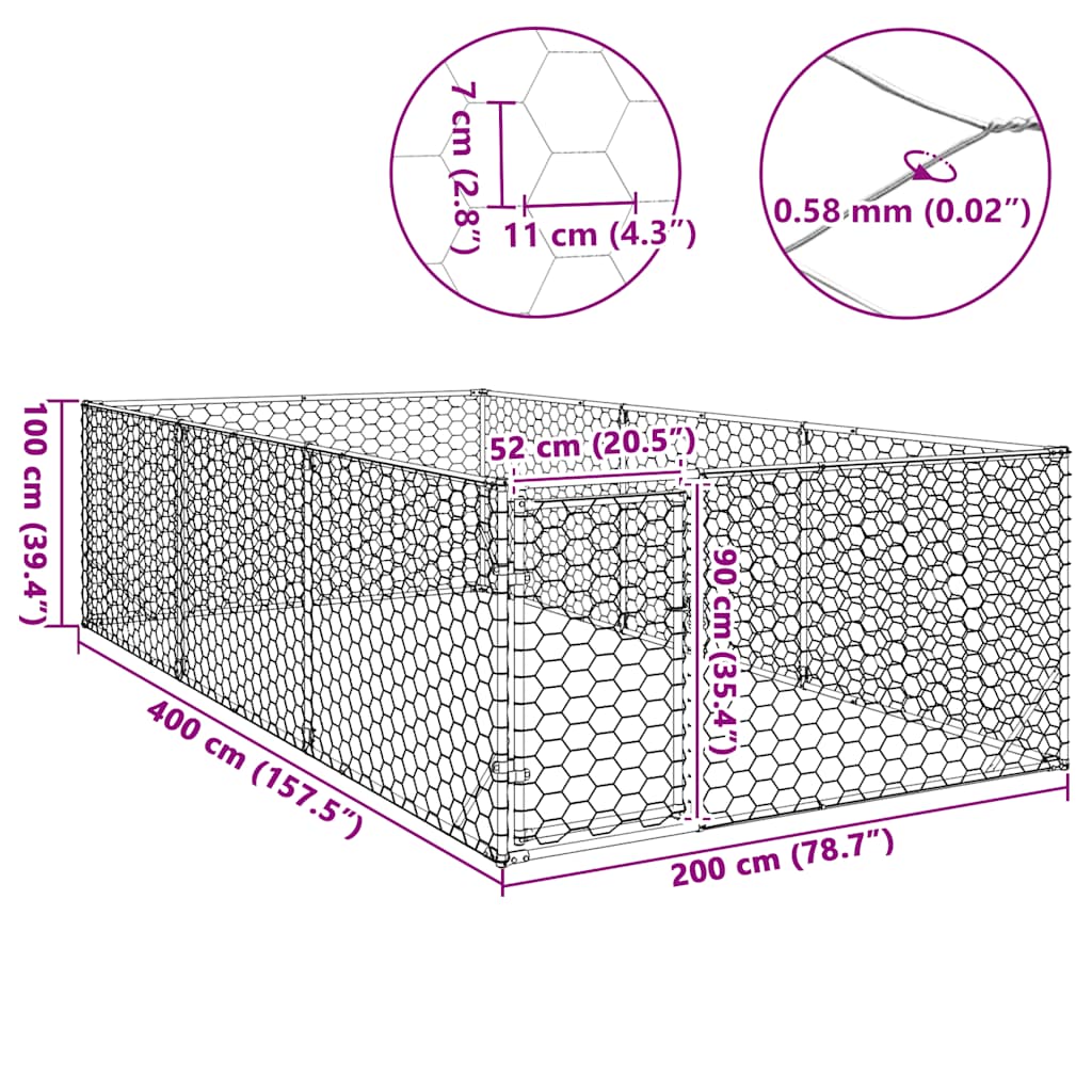 Σπιτάκι Σκύλου Εξωτερικού Χώρου με Πόρτα 2x4x1 μ. από Γαλβανισμένο Ατσάλι