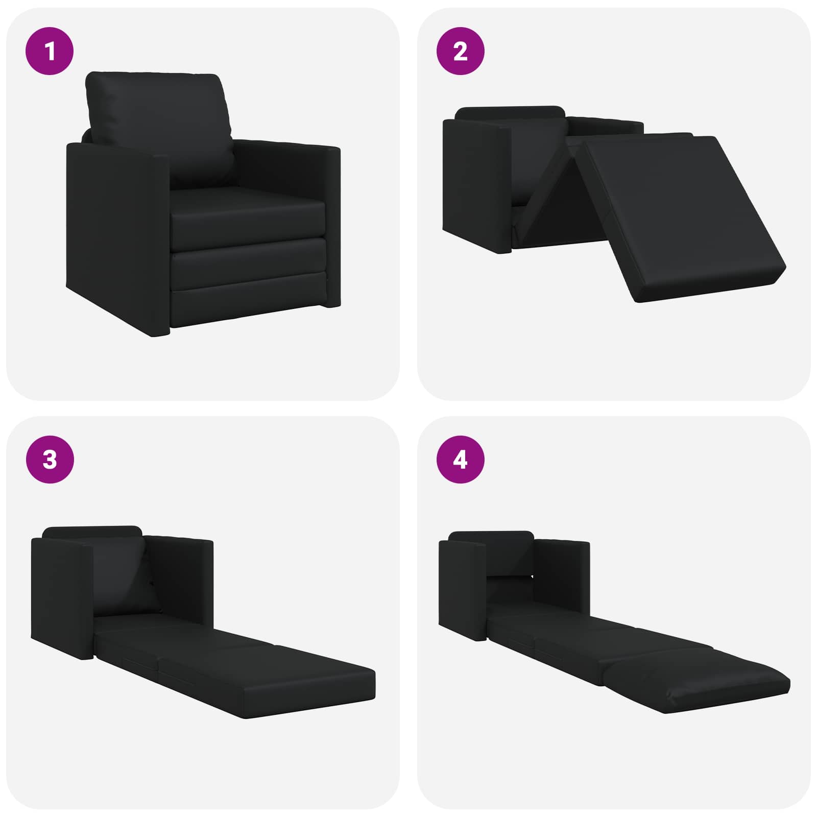 Κρεβάτι καναπές Μαύρο 74 x 77 x 81 εκ. Δερματίνη