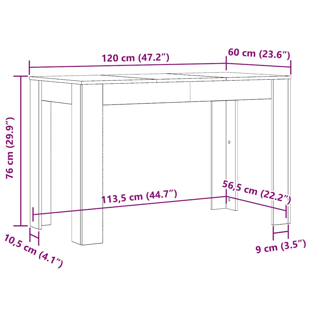 Τραπεζαρία Μαύρο Δρυς 120 x 60 x 76 εκ. από Επεξεργασμένο Ξύλο