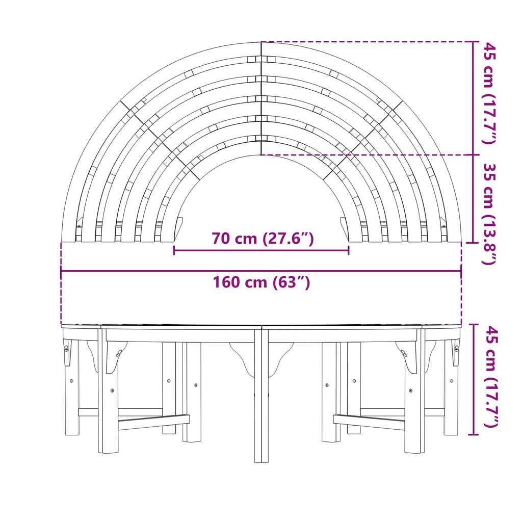 Παγκάκι Δέντρου 4 -Seater 160 x 80 x 45cm Φυσικό