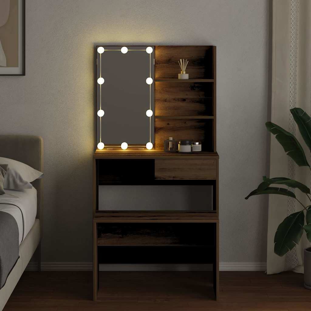 Μπουντουάρ Σετ με LED Αρτισιανή δρυς από Επεξεργασμένο Ξύλο