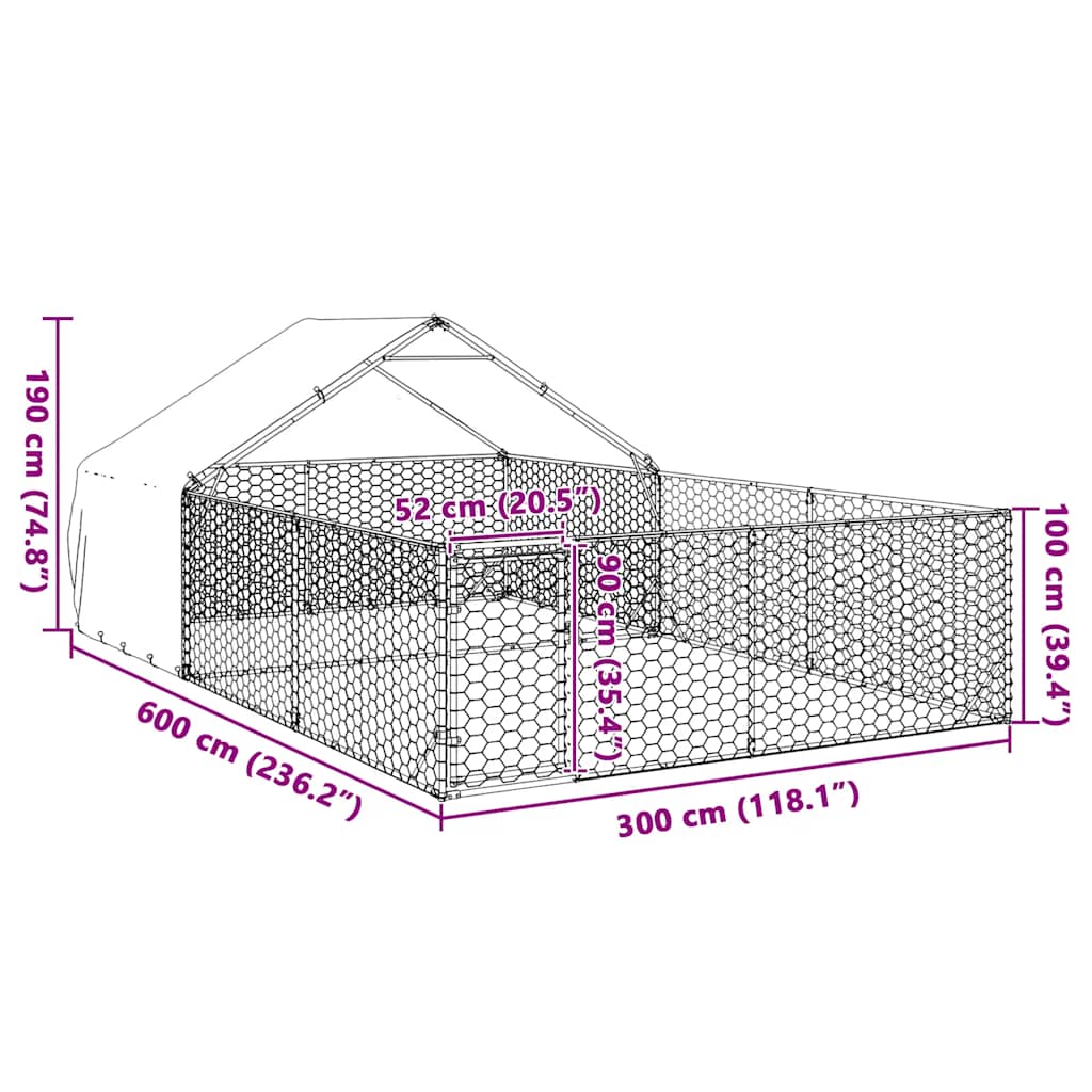 Κλουβί Σκύλου Εξωτερ. Χώρου με τρεχάλα 6x3x1,9μ. Γαλβαν. Ατσάλι