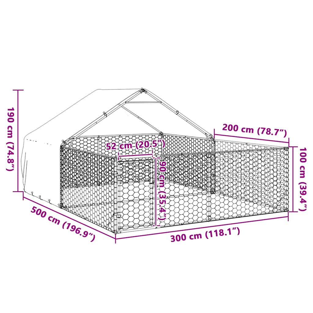 Κλουβί Σκύλου Εξωτερ. Χώρου με τρεχάλα 5x3x1,9μ. Γαλβαν. Ατσάλι