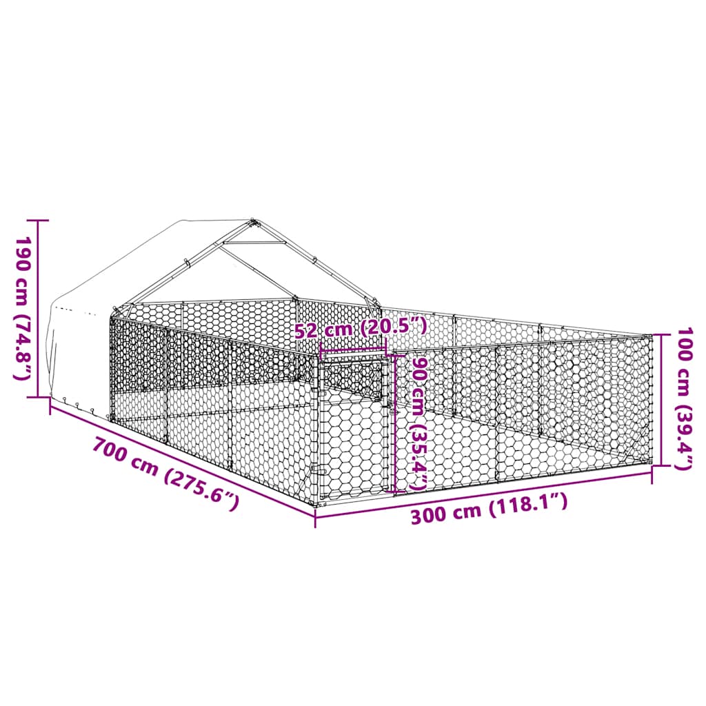 Κλουβί Σκύλου Εξωτερ. Χώρου με τρεχάλα 7x3x1,9μ. Γαλβαν. Ατσάλι