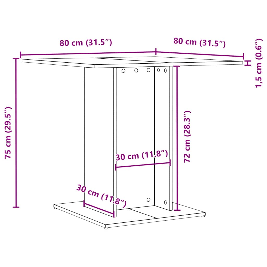 Τραπεζαρία Μαύρη Δρυς 80x80x75 εκ. από Τεχνητό Ξύλο
