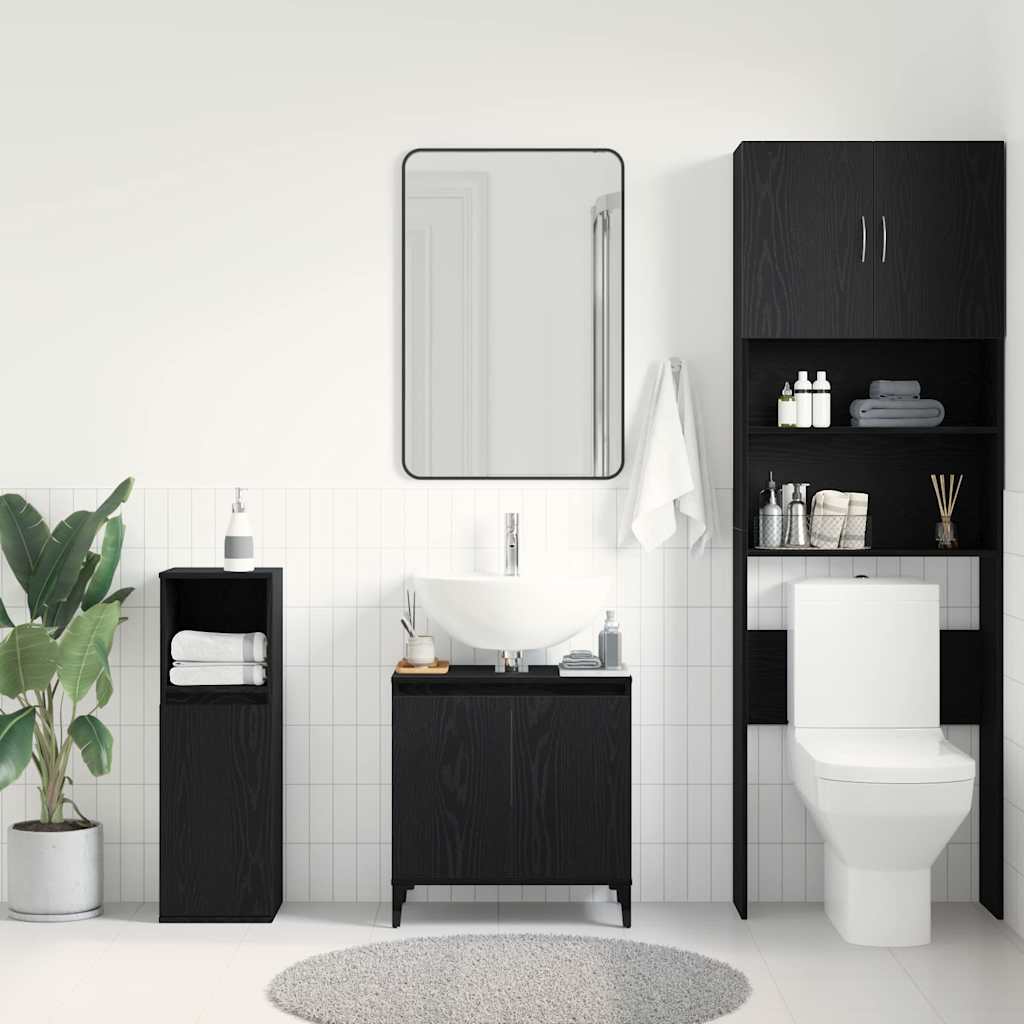 Ντουλάπα Νιπτήρα Mπάνιου Μαύρη Οξυά 58 x 33 x 60 εκ.