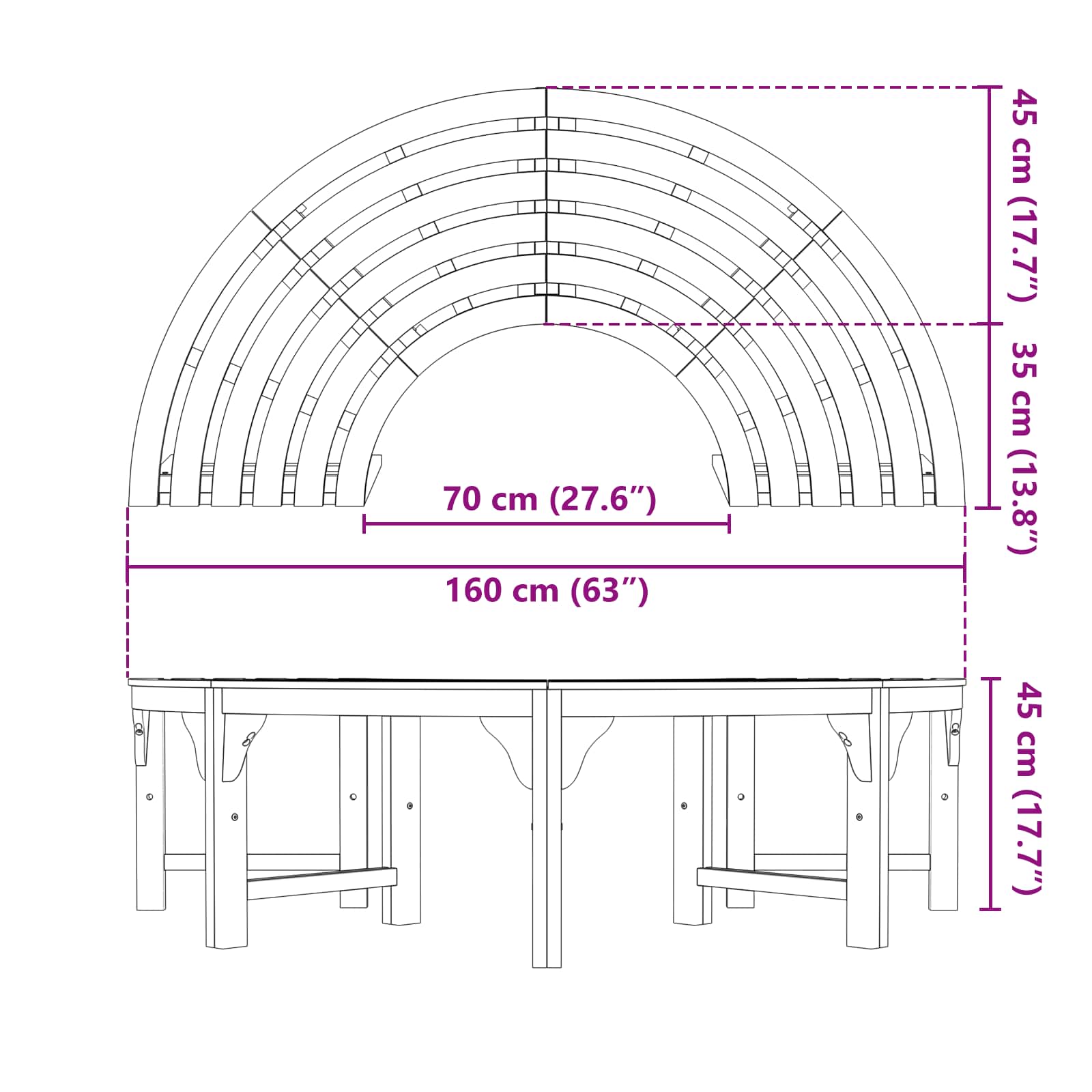Παγκάκι Δέντρου 8 -Seater 2 τμχ. 160 x 80 x 45cm Φυσικό