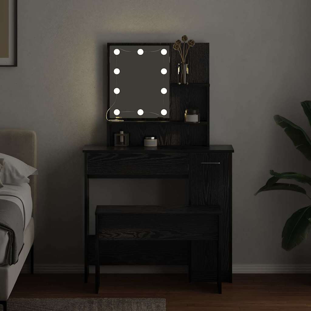 Σετ Τραπέζι Μακιγιάζ LED 2 τμχ. Μαύρη Οξυά 86,5 x 35 x 136 cm