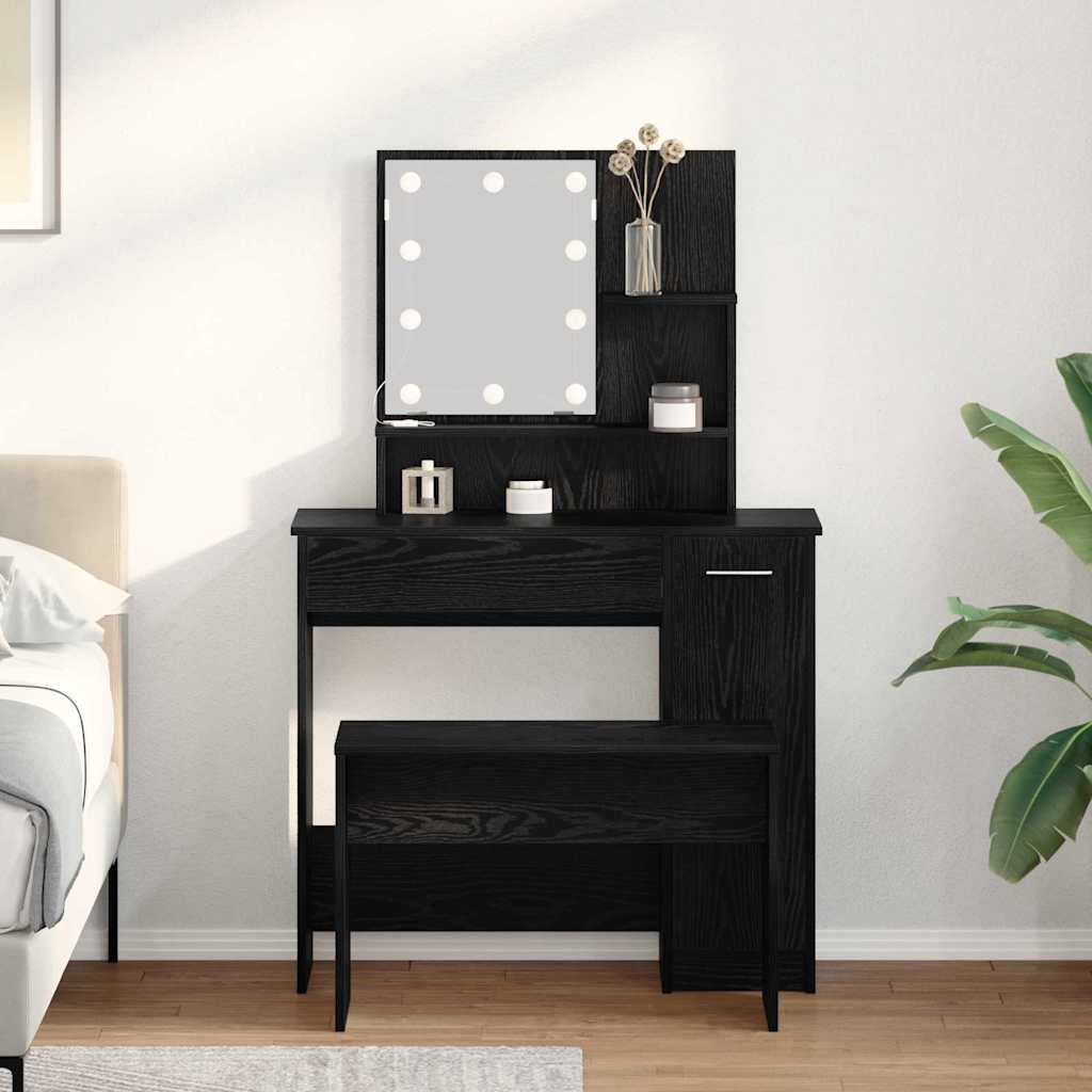 Σετ Τραπέζι Μακιγιάζ LED 2 τμχ. Μαύρη Οξυά 86,5 x 35 x 136 cm