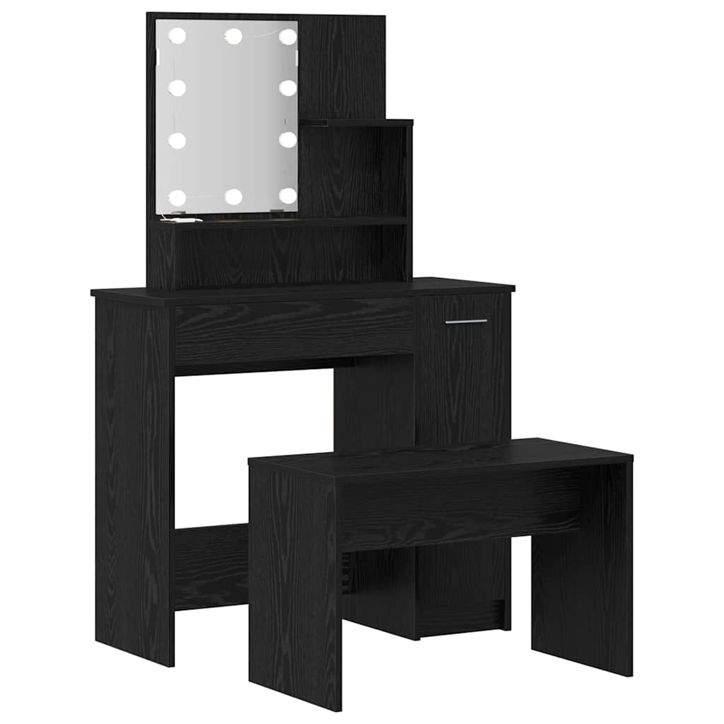 Σετ Τραπέζι Μακιγιάζ LED 2 τμχ. Μαύρη Οξυά 86,5 x 35 x 136 cm
