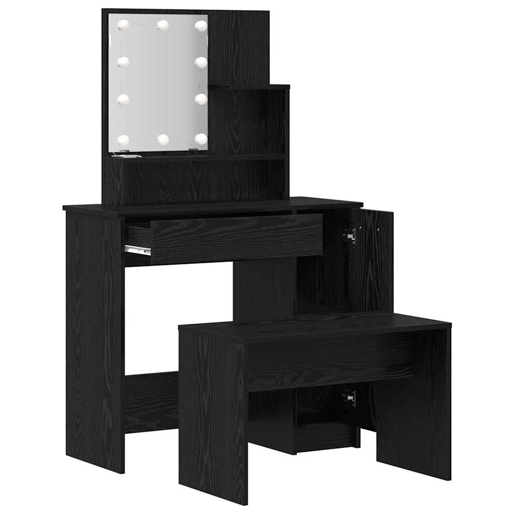 Σετ Τραπέζι Μακιγιάζ LED 2 τμχ. Μαύρη Οξυά 86,5 x 35 x 136 cm