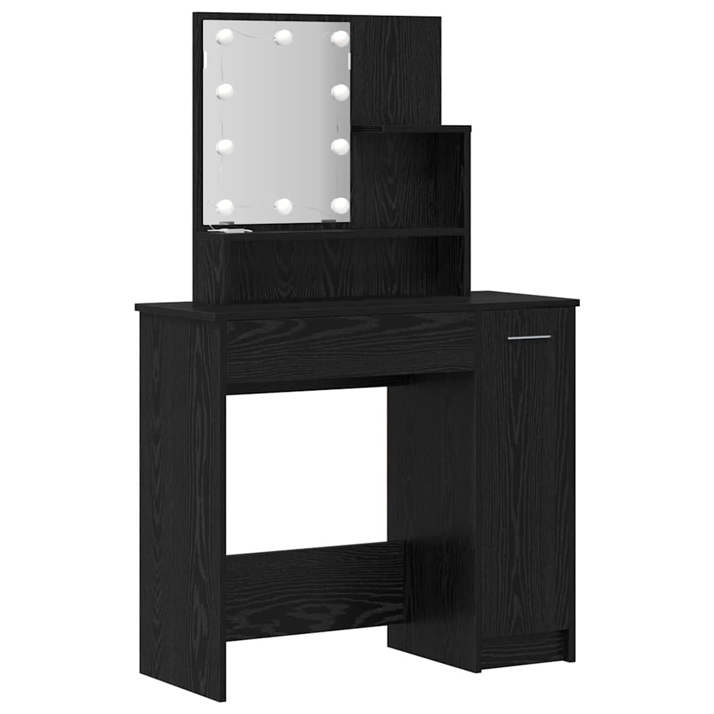 Σετ Τραπέζι Μακιγιάζ LED 2 τμχ. Μαύρη Οξυά 86,5 x 35 x 136 cm