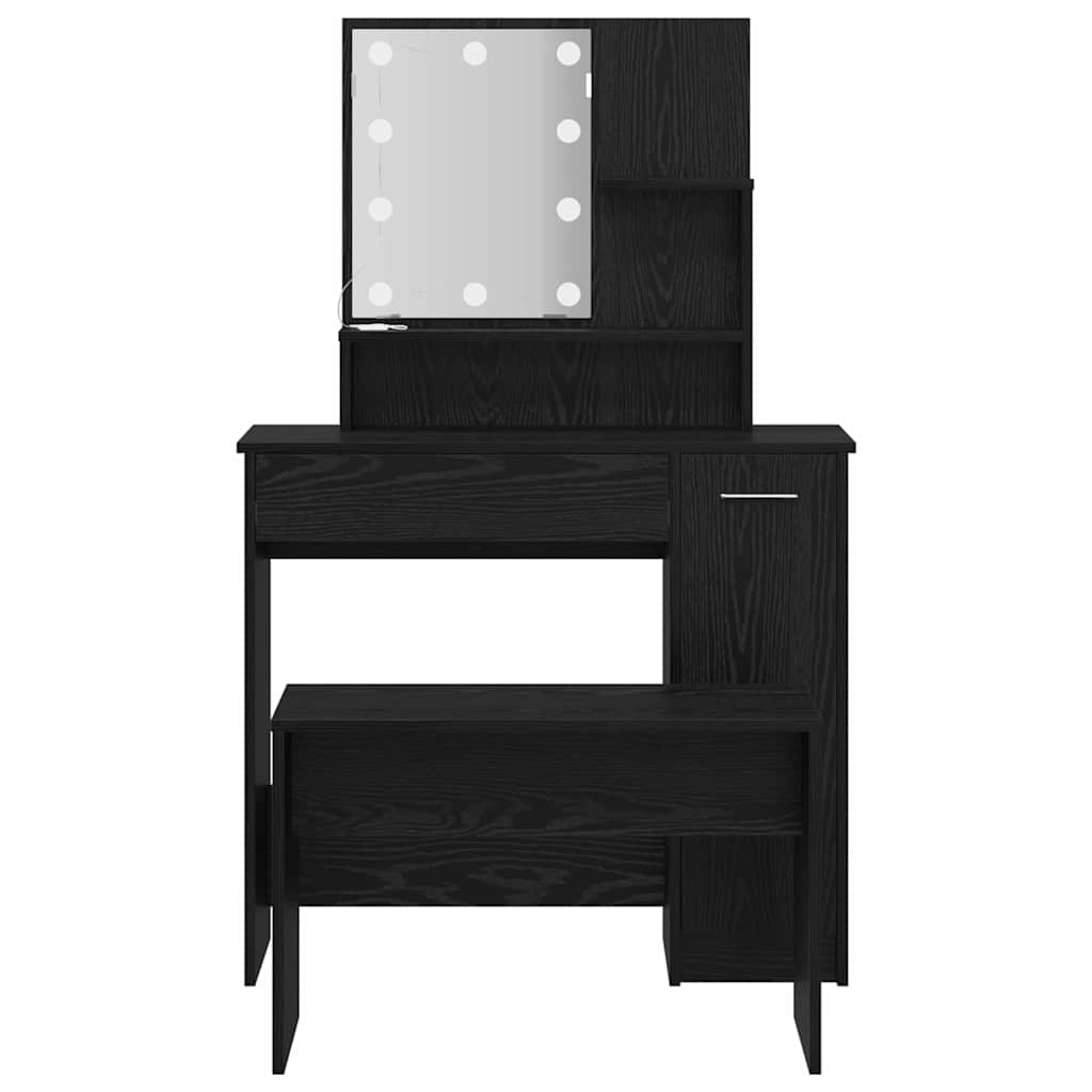 Σετ Τραπέζι Μακιγιάζ LED 2 τμχ. Μαύρη Οξυά 86,5 x 35 x 136 cm