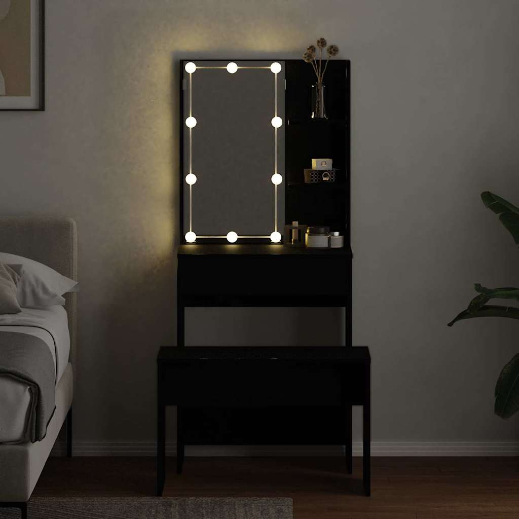 Σετ Τραπέζι Μακιγιάζ LED 2 τμχ. Μαύρη Οξυά 60 x 40 x 140 cm