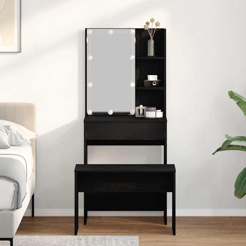 Σετ Τραπέζι Μακιγιάζ LED 2 τμχ. Μαύρη Οξυά 60 x 40 x 140 cm