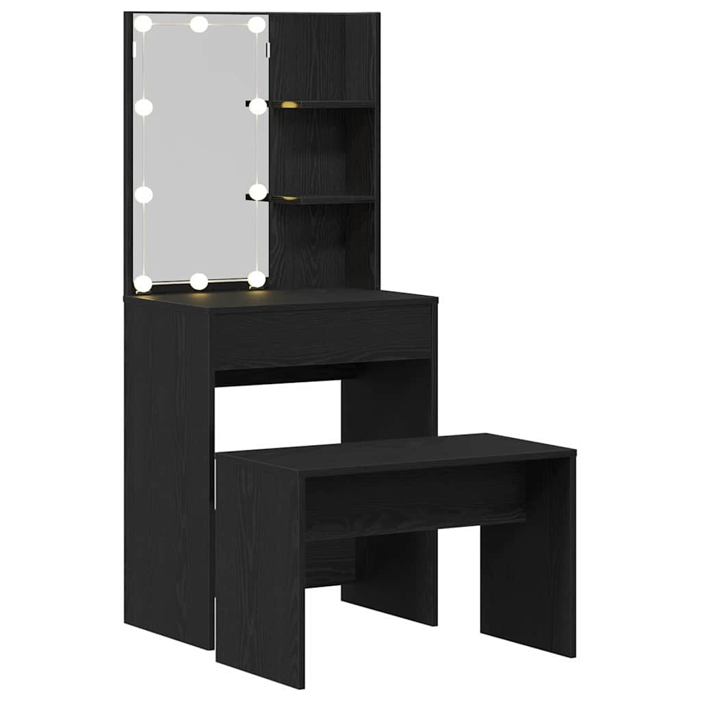 Σετ Τραπέζι Μακιγιάζ LED 2 τμχ. Μαύρη Οξυά 60 x 40 x 140 cm