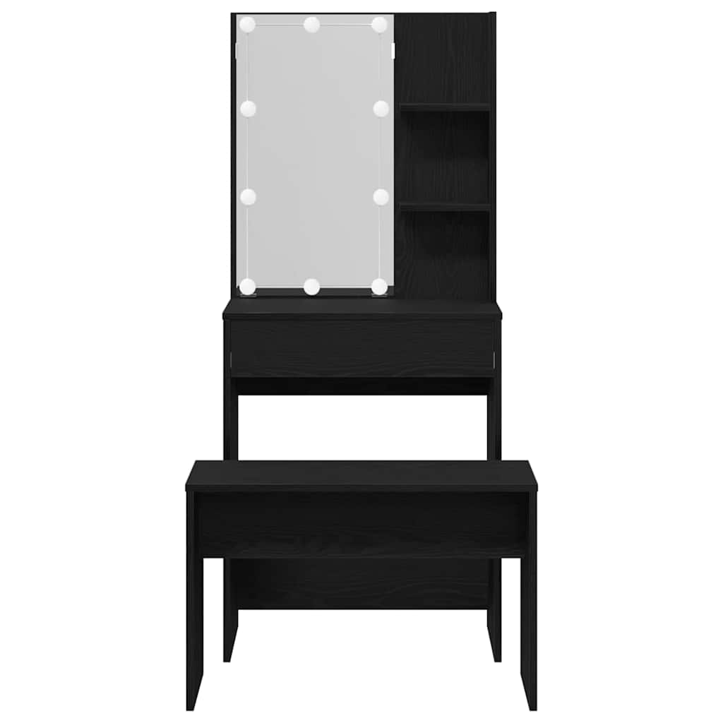 Σετ Τραπέζι Μακιγιάζ LED 2 τμχ. Μαύρη Οξυά 60 x 40 x 140 cm