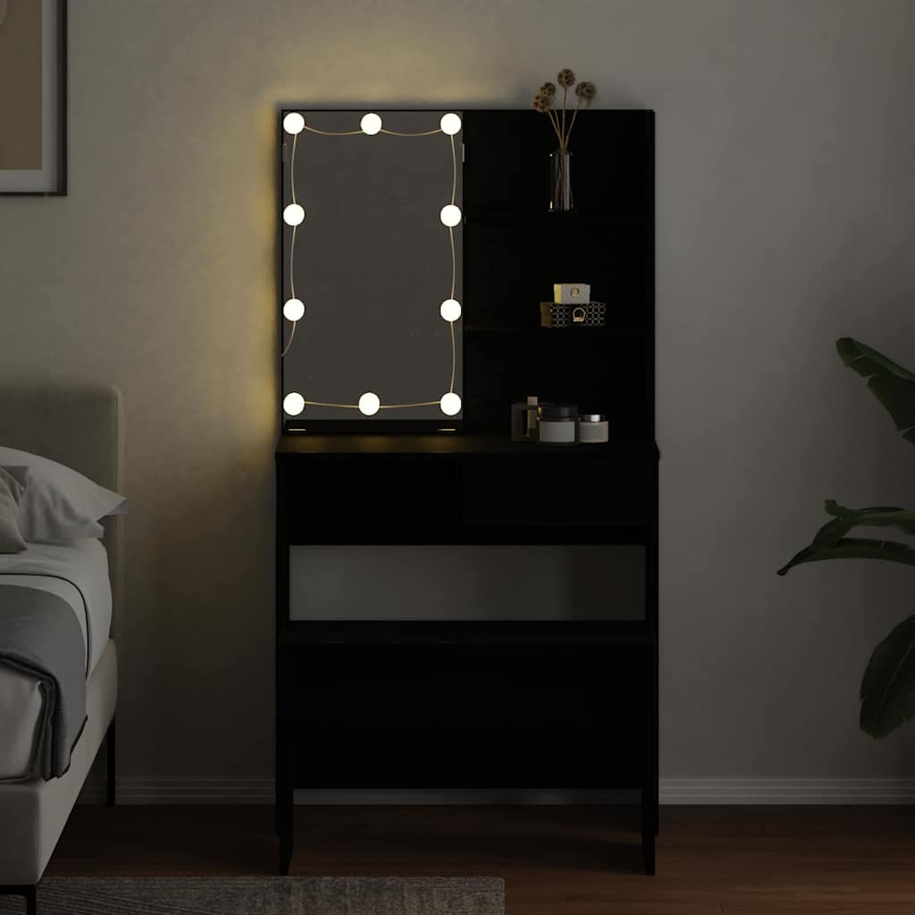 Σετ Τραπέζι Μακιγιάζ LED 2 τμχ. Μαύρη Οξυά 74,5 x 40 x 141 cm