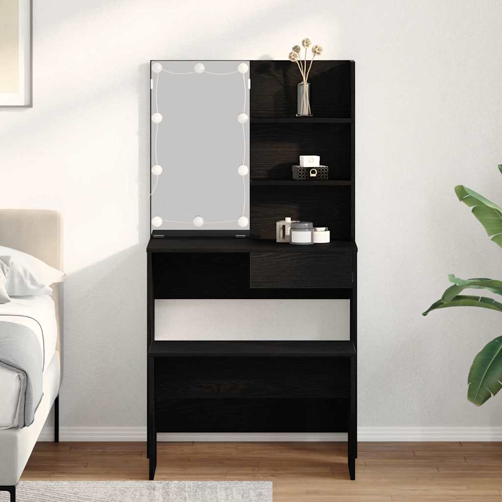 Σετ Τραπέζι Μακιγιάζ LED 2 τμχ. Μαύρη Οξυά 74,5 x 40 x 141 cm