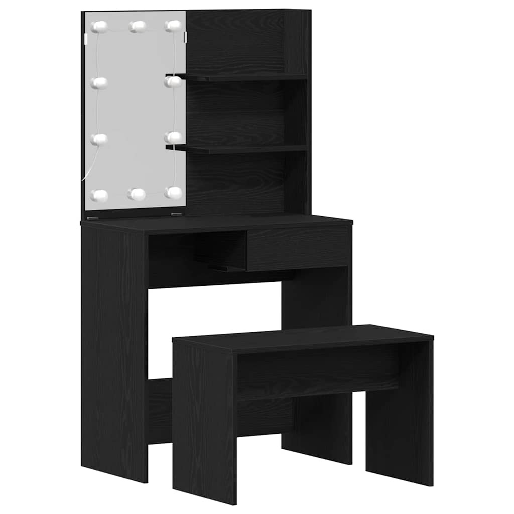 Σετ Τραπέζι Μακιγιάζ LED 2 τμχ. Μαύρη Οξυά 74,5 x 40 x 141 cm