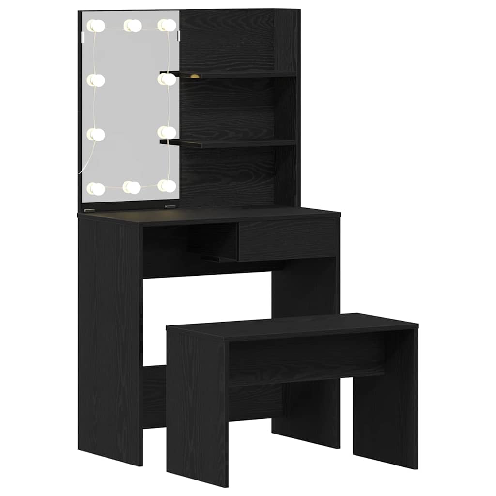 Σετ Τραπέζι Μακιγιάζ LED 2 τμχ. Μαύρη Οξυά 74,5 x 40 x 141 cm