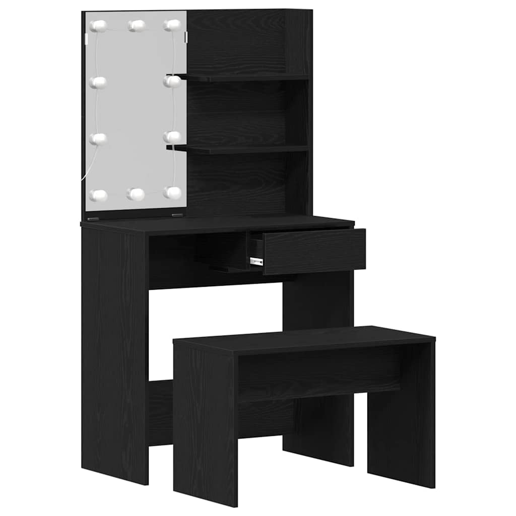 Σετ Τραπέζι Μακιγιάζ LED 2 τμχ. Μαύρη Οξυά 74,5 x 40 x 141 cm