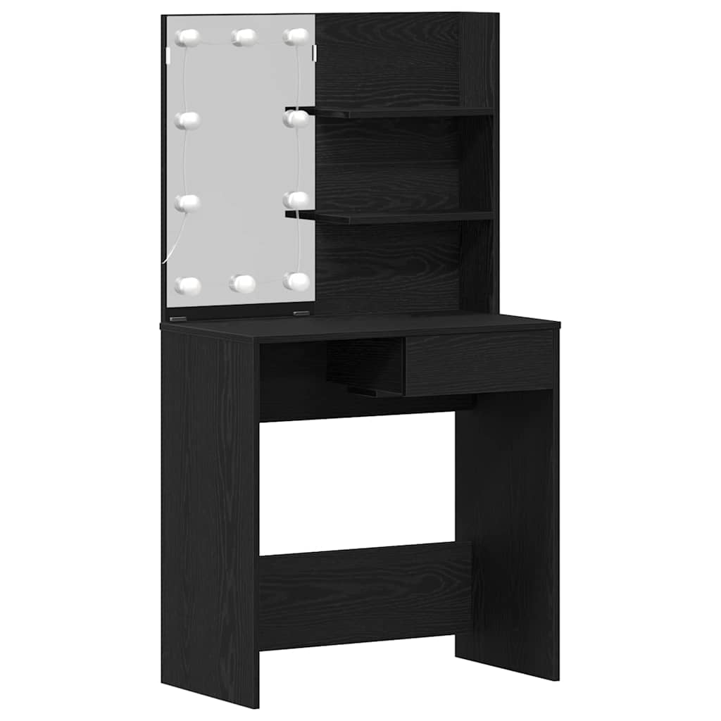 Σετ Τραπέζι Μακιγιάζ LED 2 τμχ. Μαύρη Οξυά 74,5 x 40 x 141 cm