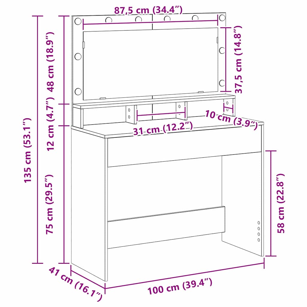 Τραπέζι περιποίησης Παλιό ξύλο 100 x 41 x 135 εκ.
