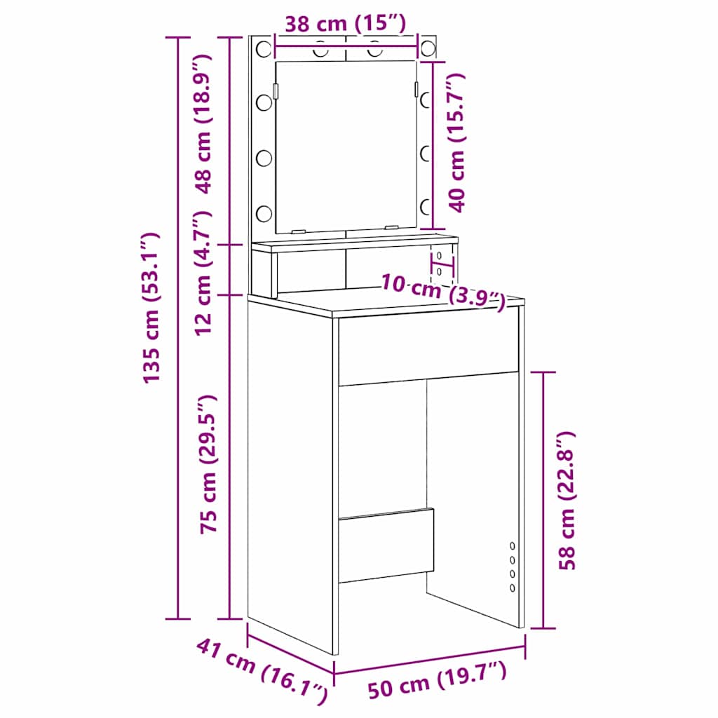 Τραπέζι περιποίησης Παλιό ξύλο 50 x 41 x 135 εκ