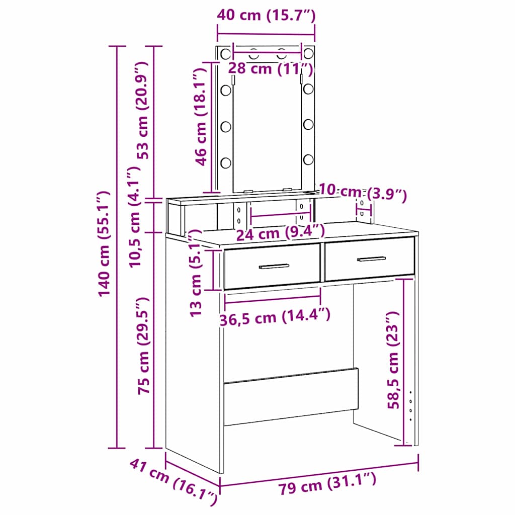 Τραπέζι περιποίησης Μαύρο 79 x 41 x 140 εκ. Επεξεργασμένο Ξύλο