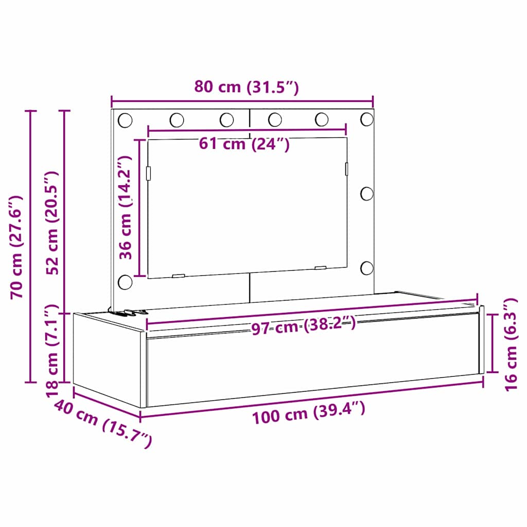Τραπέζι περιποίησης Γκρι 100 x 40 x 70 εκ. Επεξεργασμένο Ξύλο