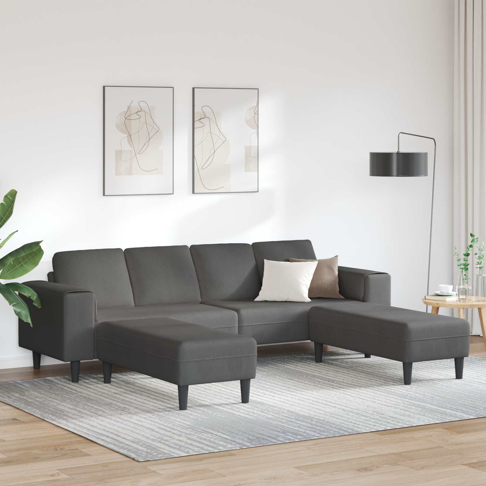 Καναπές Σκούρο Γκρι 250 x 188 x 76 εκ. Υφασμάτινο Κορντουρά