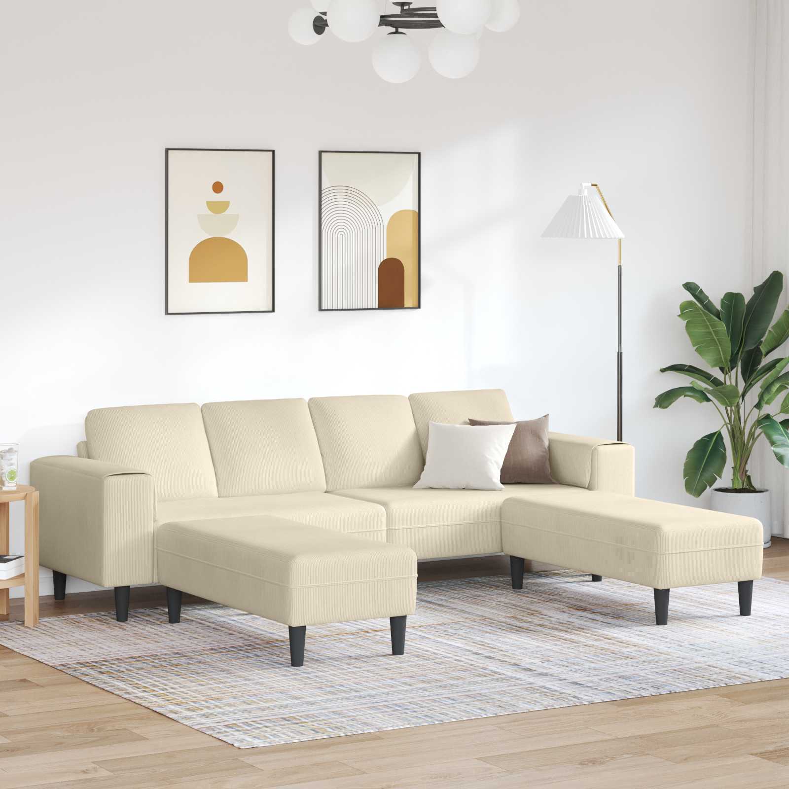 Καναπές Κρεμ 250 x 188 x 76 εκ. Υφασμάτινο Κορντουρά
