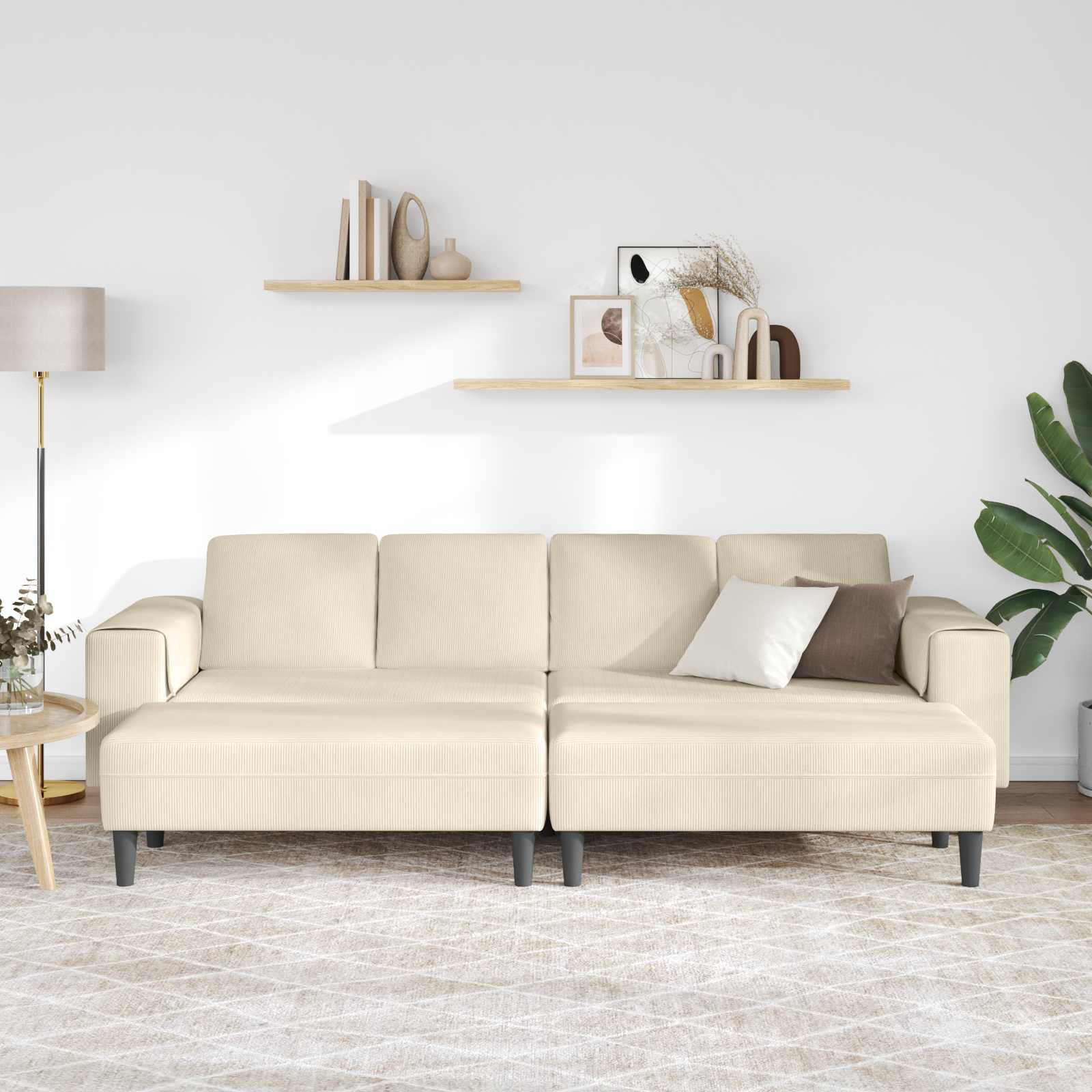 Καναπές Κρεμ 250 x 188 x 76 εκ. Υφασμάτινο Κορντουρά