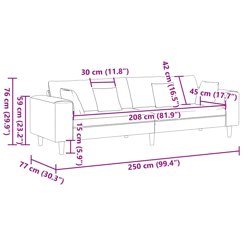 Καναπές Taupe 250 x 77 x 76 εκ. ύφασμα