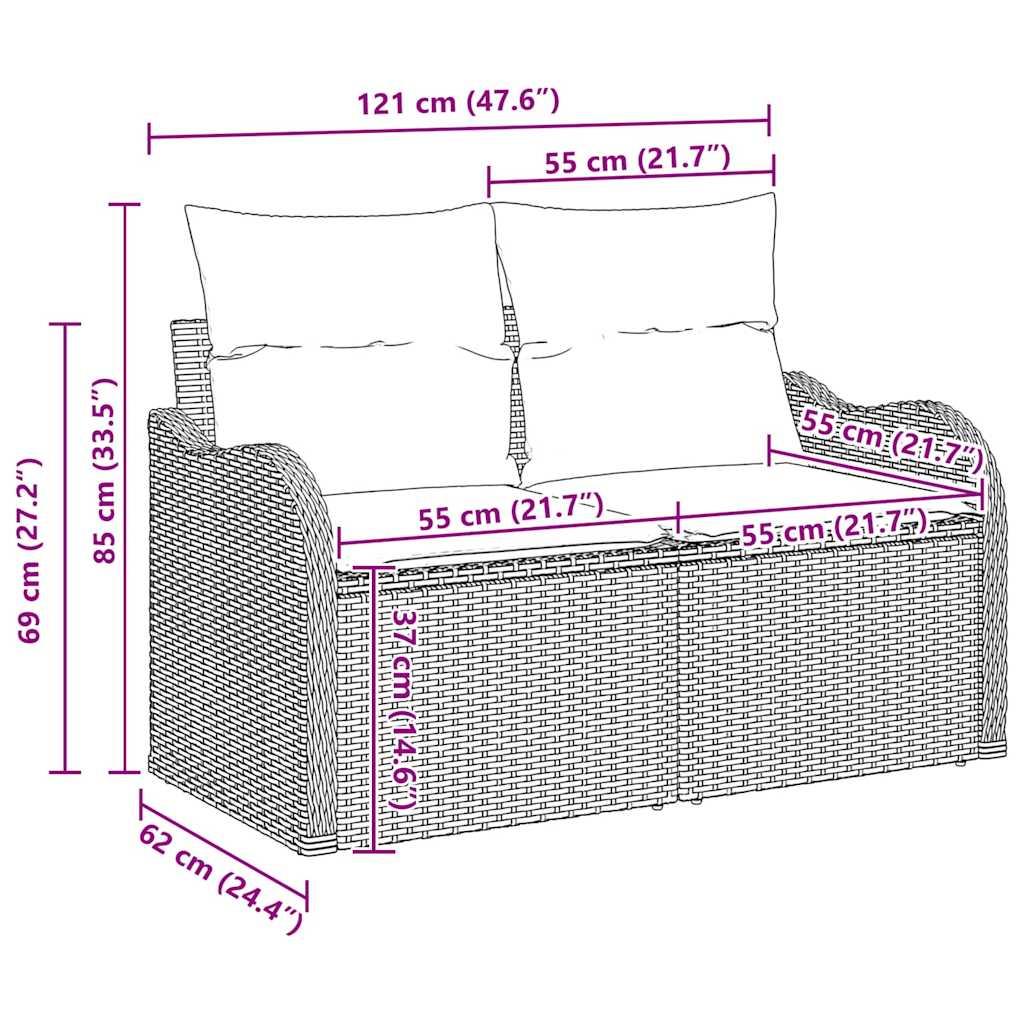 Σετ Καναπέ Κήπου 9 τεμ. 8-Αριθμός καθισμάτων Καφέ