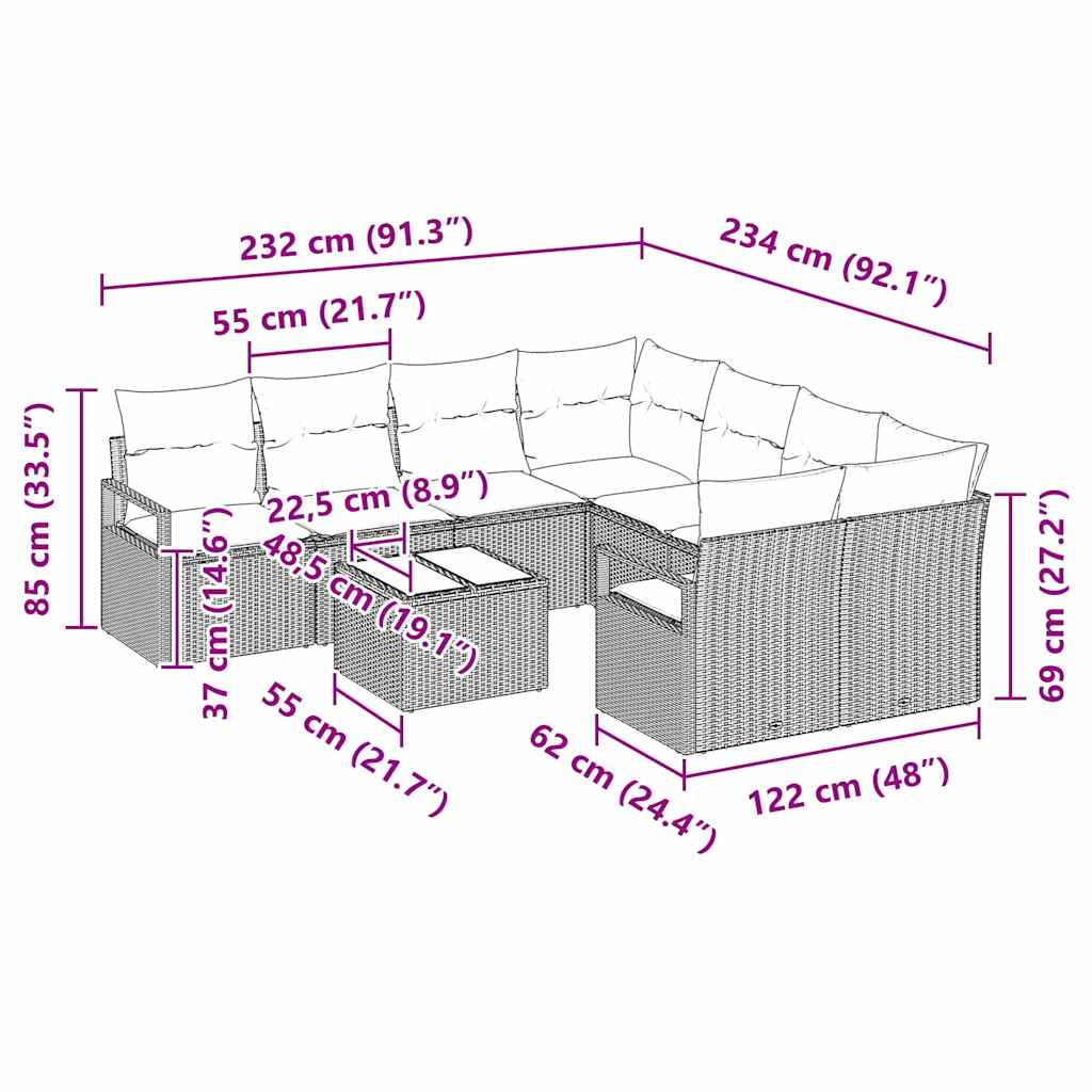 Σετ Καναπέ 9 τεμ. 8-Αριθμός καθισμάτων Μαύρο και Κρέμα