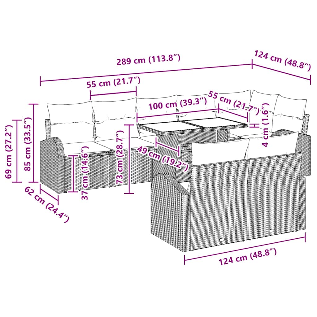 Σετ Καναπέ Κήπου 9 τμχ. Μαύρο και Κρέμα συνθετικό ρατάν