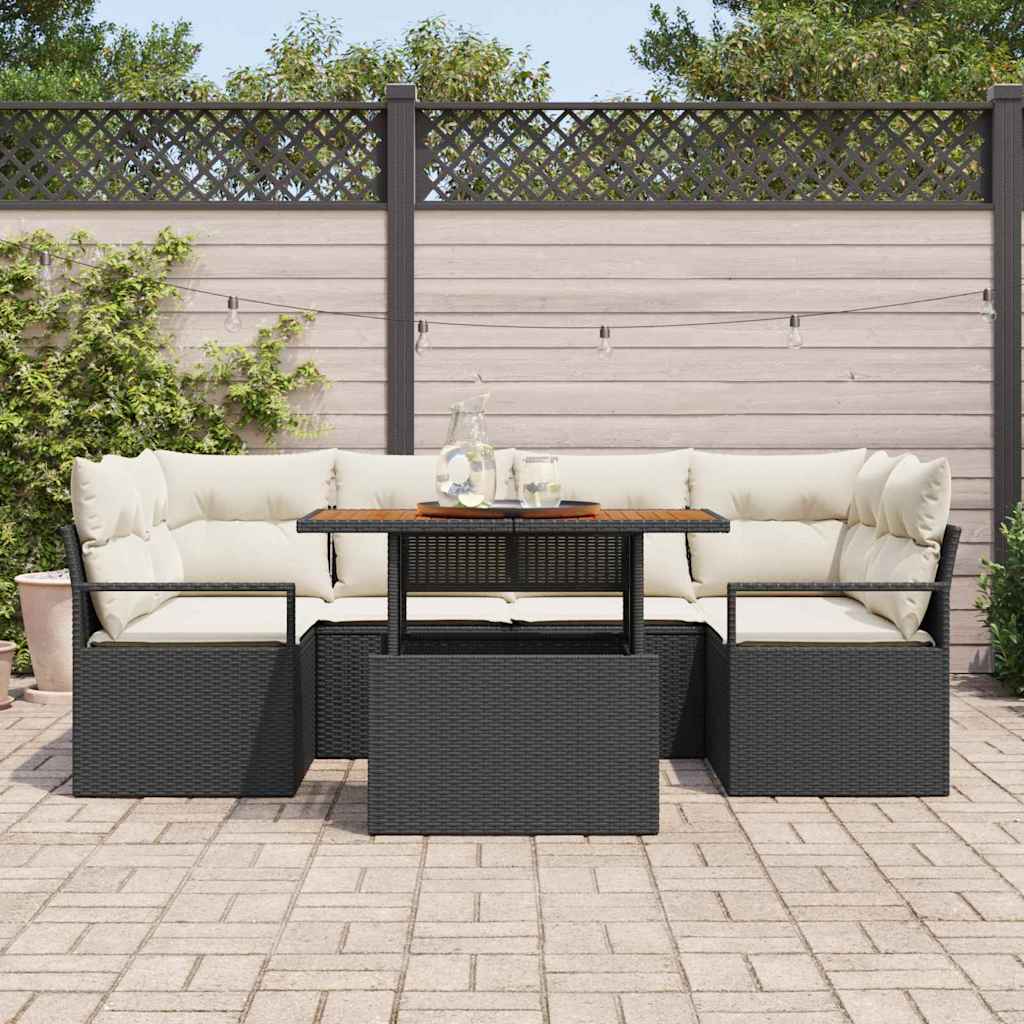 Σετ Καναπέ Κήπου 7 τμχ. 6-Αριθμός καθισμάτων Μαύρο και κρεμ
